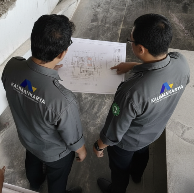 Tim Kaliman Karya Jaya sedang meninjau denah proyek